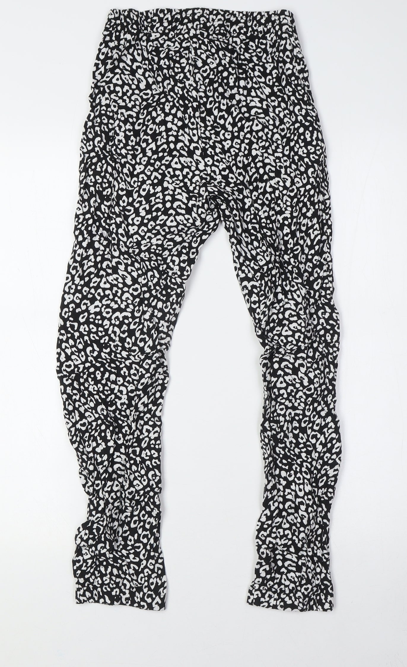 C&A Girls Black Animal Print Viscose Capri Trousers Size 12 Years L26 in Regular - Elasticated Waist