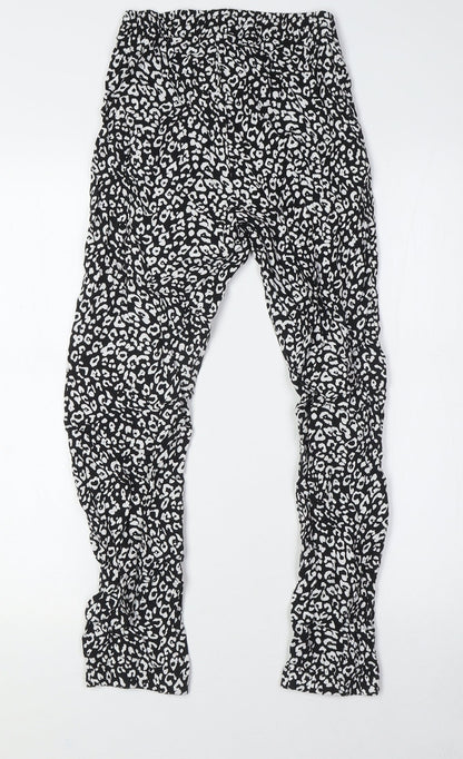 C&A Girls Black Animal Print Viscose Capri Trousers Size 12 Years L26 in Regular - Elasticated Waist