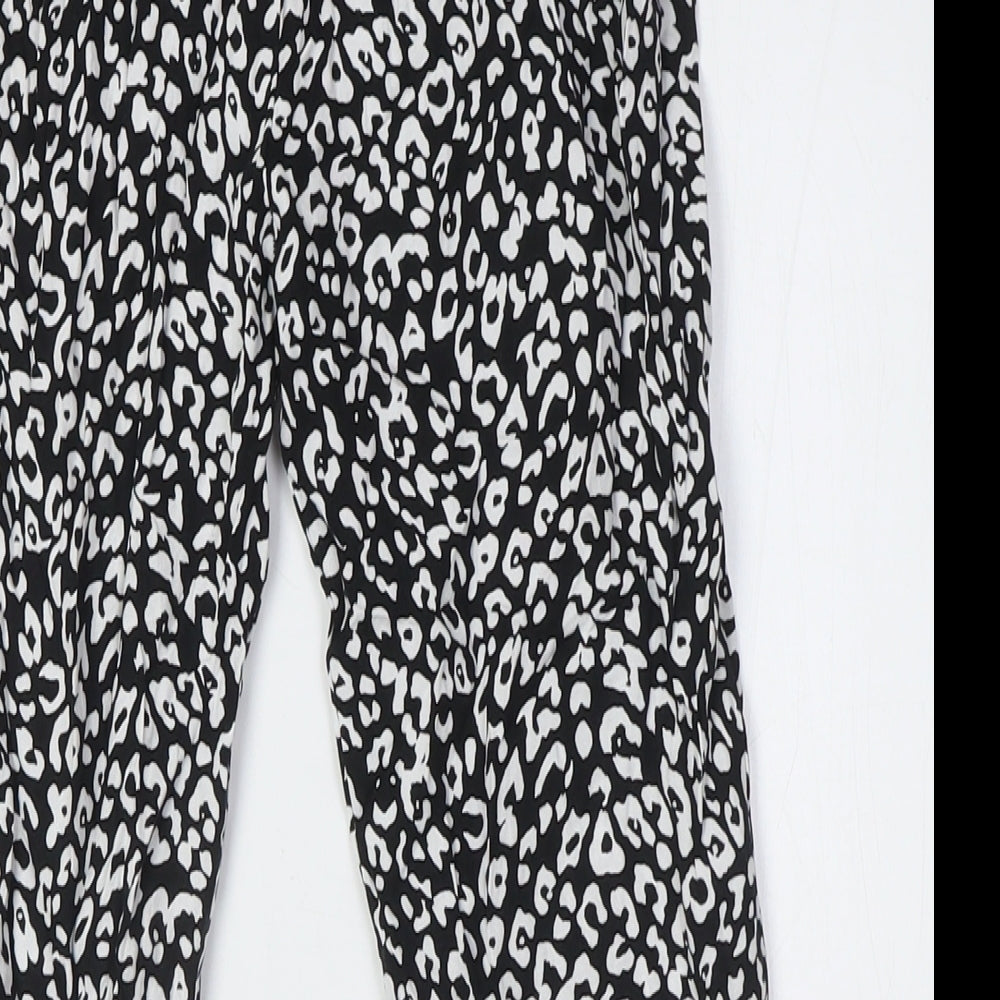 C&A Girls Black Animal Print Viscose Capri Trousers Size 12 Years L26 in Regular - Elasticated Waist