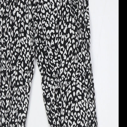C&A Girls Black Animal Print Viscose Capri Trousers Size 12 Years L26 in Regular - Elasticated Waist