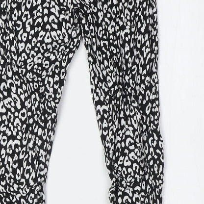 C&A Girls Black Animal Print Viscose Capri Trousers Size 12 Years L26 in Regular - Elasticated Waist