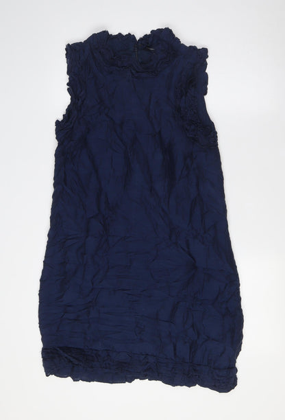 French Connection Womens Blue Modal A-Line Size 12 Mock Neck Zip - Ruffled Collar