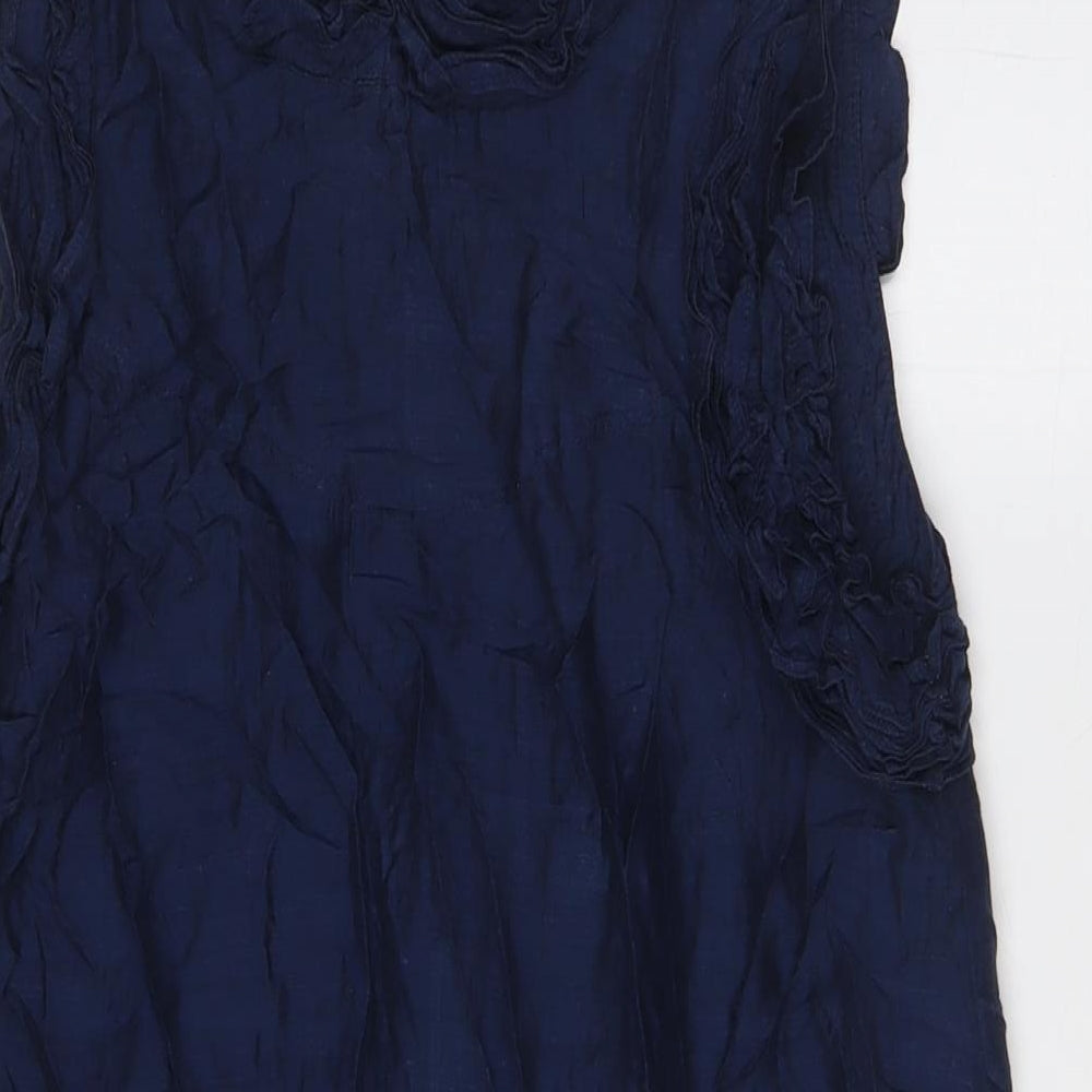 French Connection Womens Blue Modal A-Line Size 12 Mock Neck Zip - Ruffled Collar