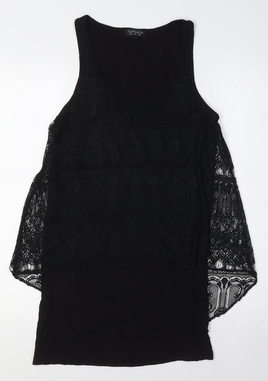Topshop Womens Black Polyester A-Line Size 6 Scoop Neck - Lace Overlay