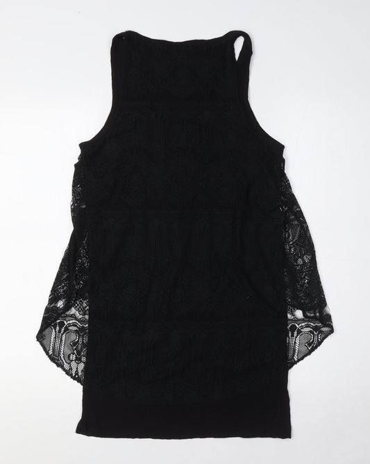 Topshop Womens Black Polyester A-Line Size 6 Scoop Neck - Lace Overlay