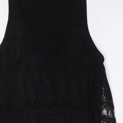 Topshop Womens Black Polyester A-Line Size 6 Scoop Neck - Lace Overlay