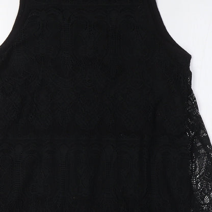 Topshop Womens Black Polyester A-Line Size 6 Scoop Neck - Lace Overlay