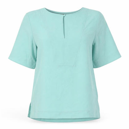 Marks and Spencer Womens Green Polyester Basic Button-Up Size 8 Round Neck