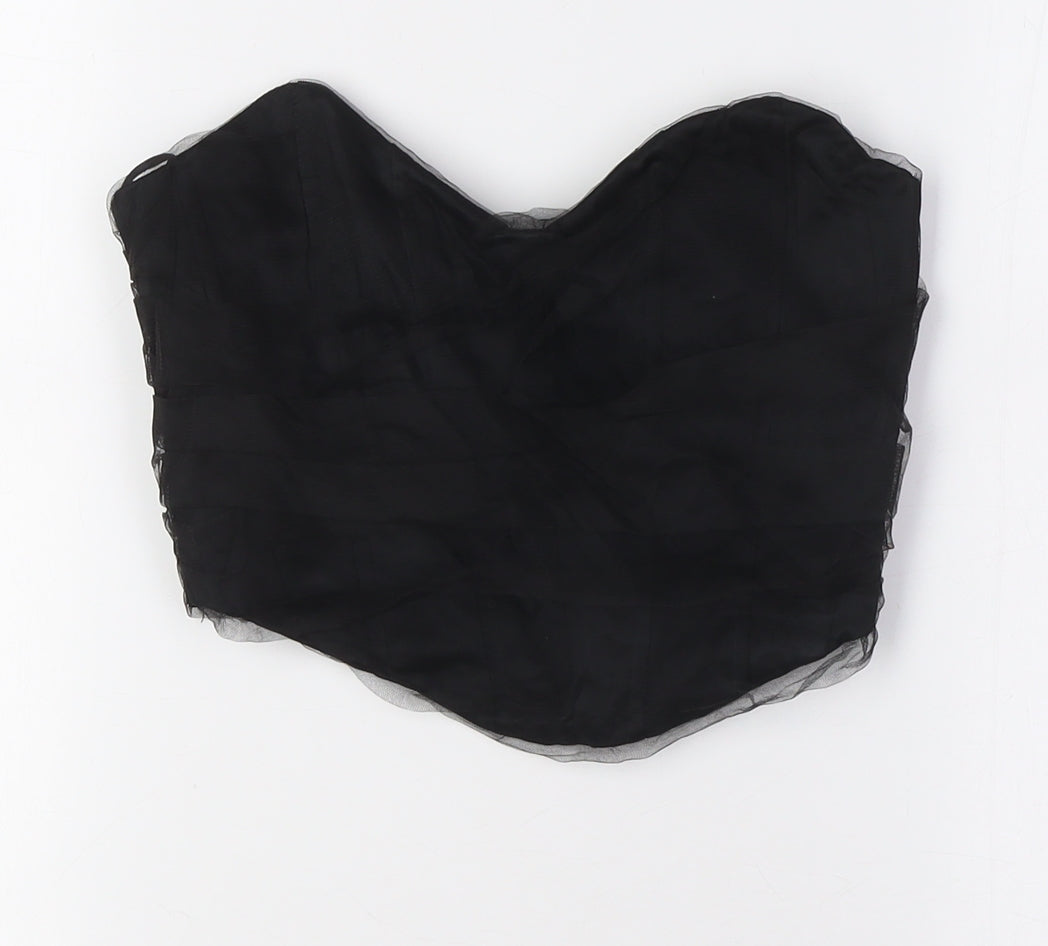 Womens UK Size S Zara Black Cropped Button-Up