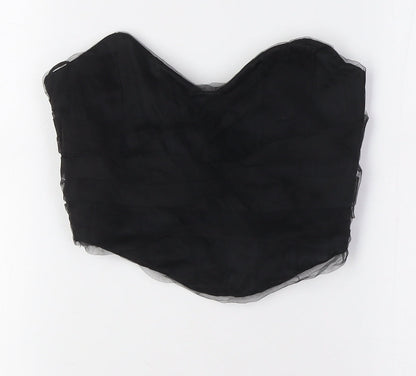 Womens UK Size S Zara Black Cropped Button-Up