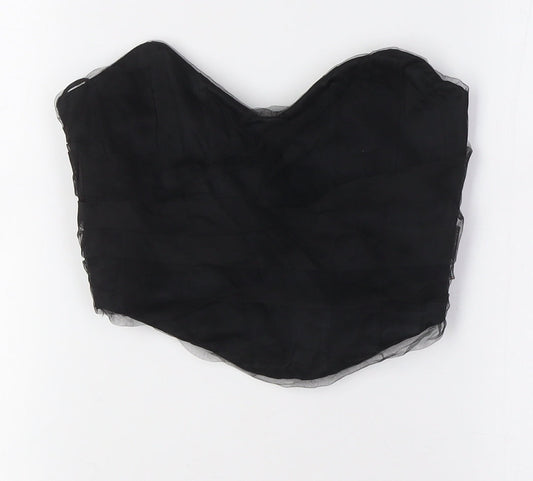 Womens UK Size S Zara Black Cropped Button-Up