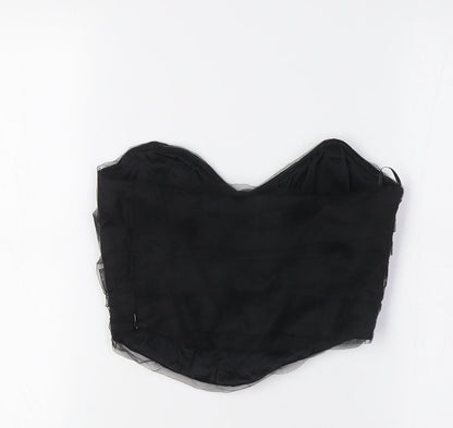 Womens UK Size S Zara Black Cropped Button-Up