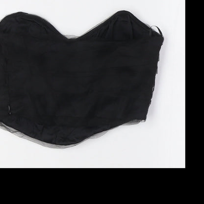 Womens UK Size S Zara Black Cropped Button-Up