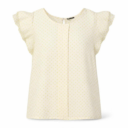 United Colors of Benetton Womens Ivory Polka Dot Polyester Basic Button-Up Size M Round Neck
