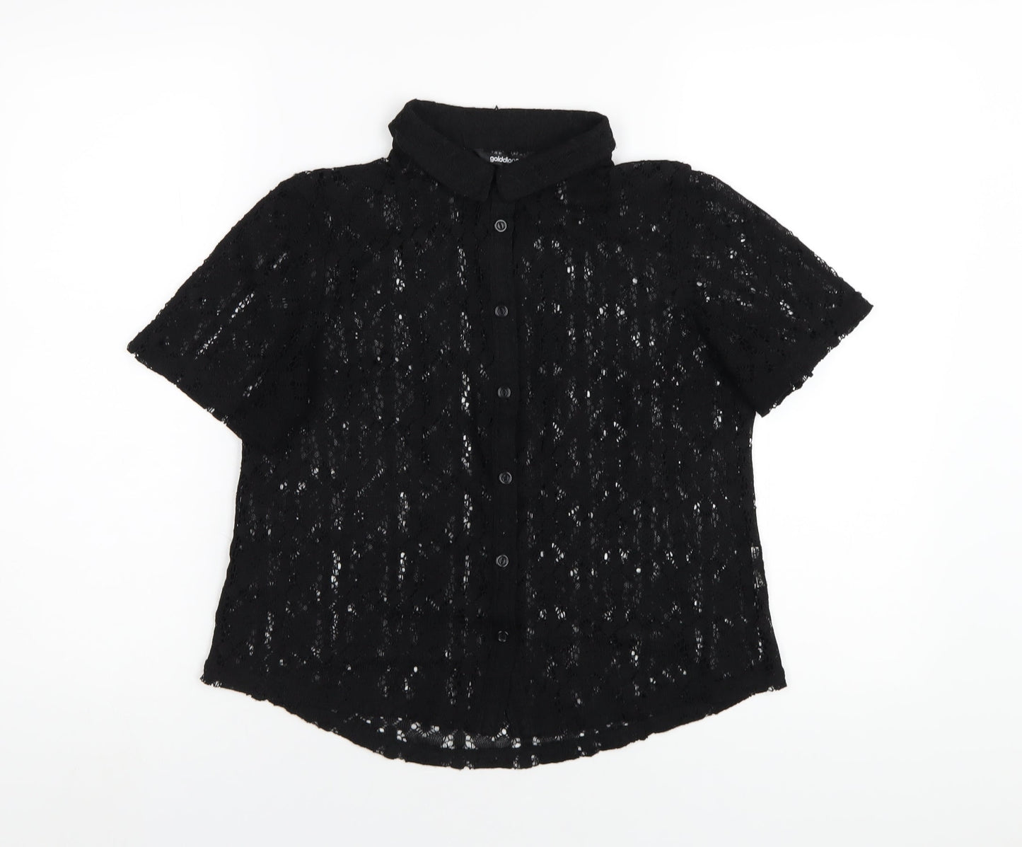 Womens UK Size 10 Golddigga Black Basic Button-Up