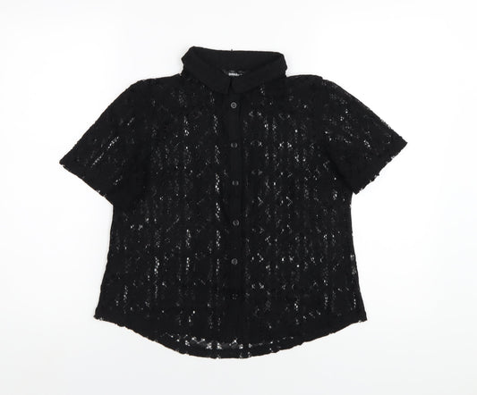 Golddigga Womens Black Polyester Basic Button-Up Size 10 Collared
