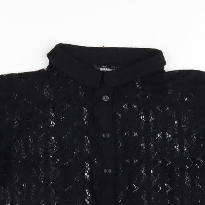 Womens UK Size 10 Golddigga Black Basic Button-Up