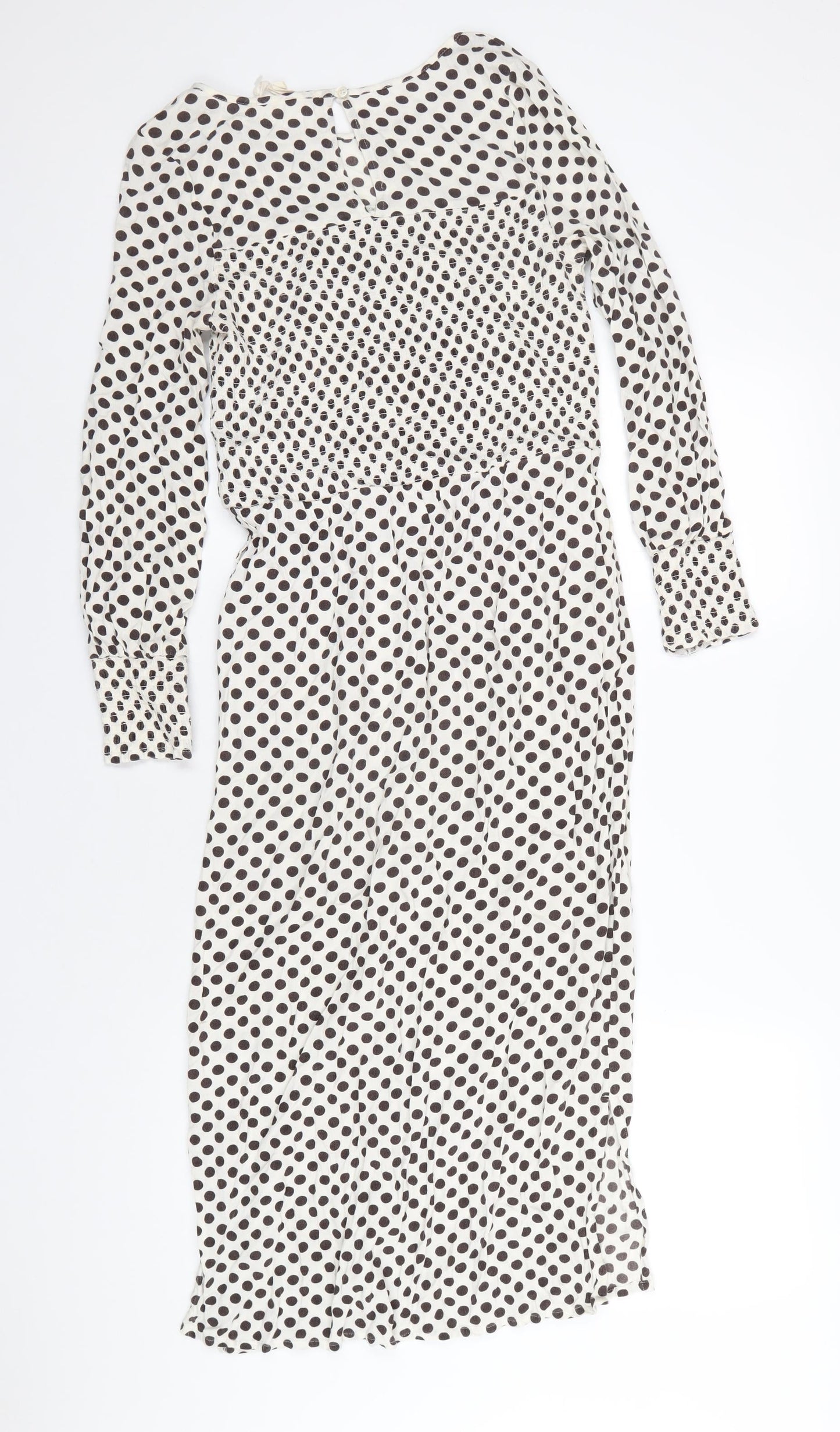 NEXT Womens Ivory Polka Dot Viscose A-Line Size 8 Boat Neck Button