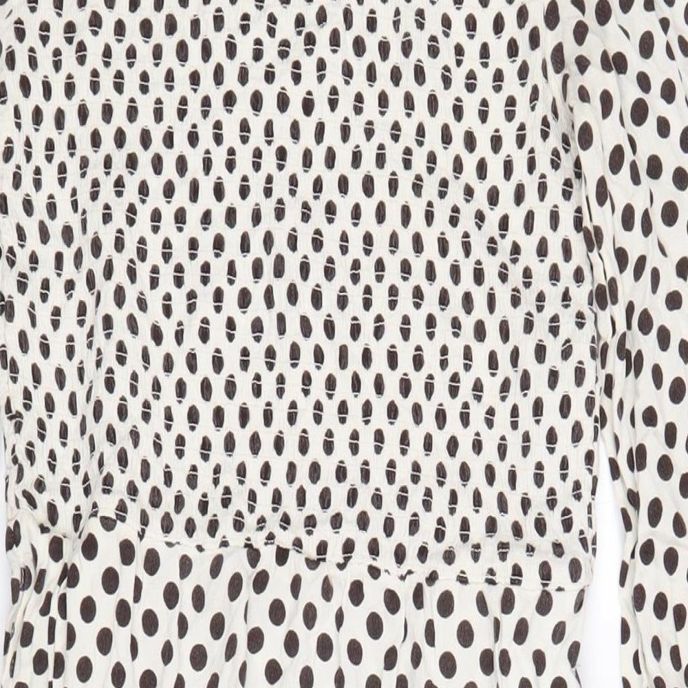NEXT Womens Ivory Polka Dot Viscose A-Line Size 8 Boat Neck Button