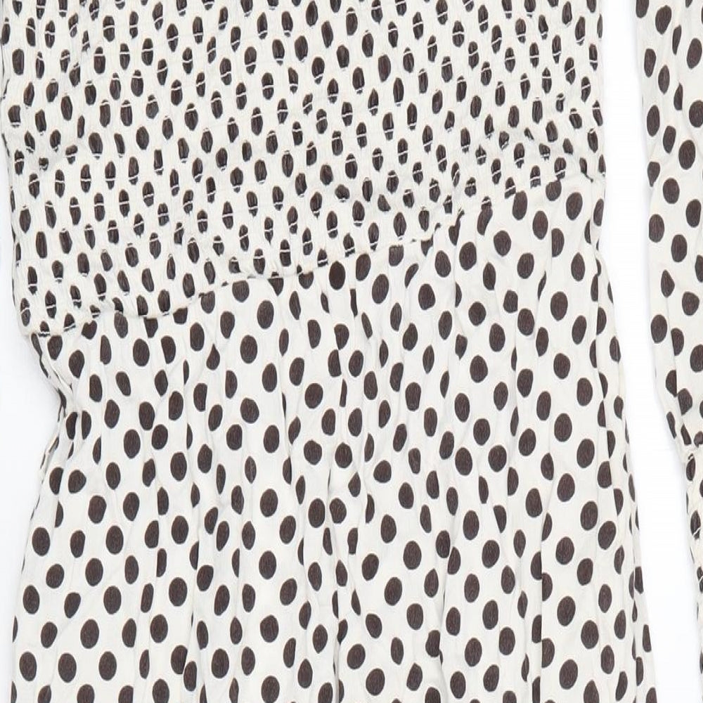 NEXT Womens Ivory Polka Dot Viscose A-Line Size 8 Boat Neck Button