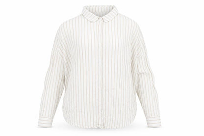 Boohoo Womens Ivory Striped Viscose Basic Button-Up Size 8 Collared