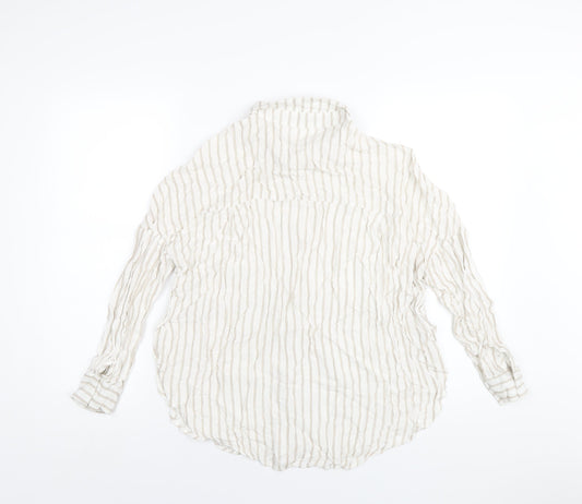 Boohoo Womens Ivory Striped Viscose Basic Button-Up Size 8 Collared