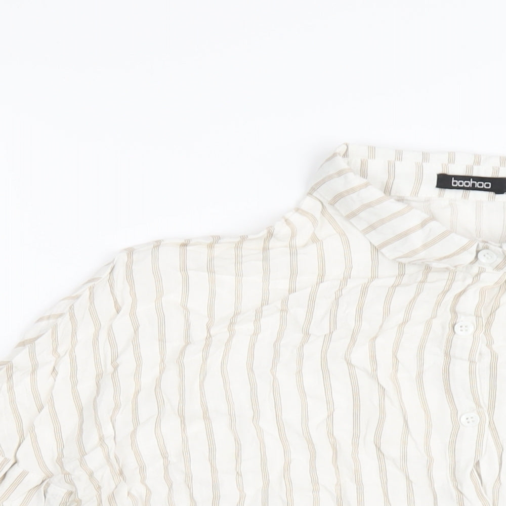 Boohoo Womens Ivory Striped Viscose Basic Button-Up Size 8 Collared