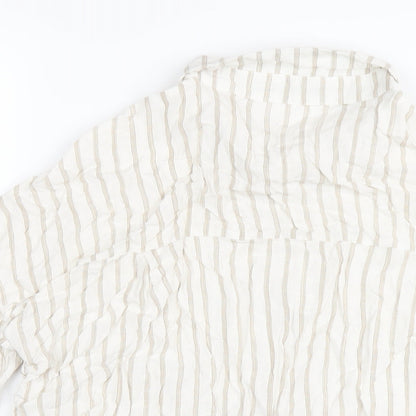 Boohoo Womens Ivory Striped Viscose Basic Button-Up Size 8 Collared
