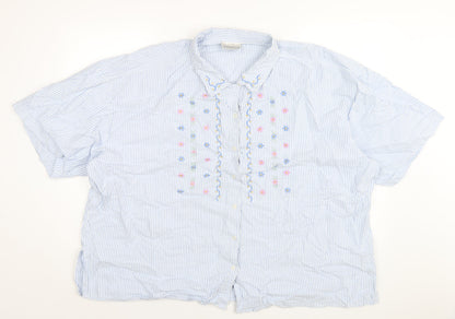 essence Womens Blue Striped Cotton Basic Button-Up Size 30 Collared