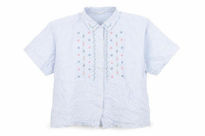 Essence Womens Blue Striped Cotton Basic Button-Up Size 30 Collared