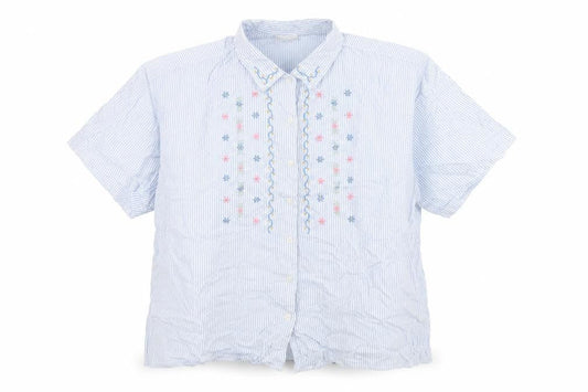 Essence Womens Blue Striped Cotton Basic Button-Up Size 30 Collared