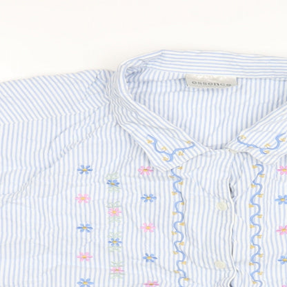 essence Womens Blue Striped Cotton Basic Button-Up Size 30 Collared