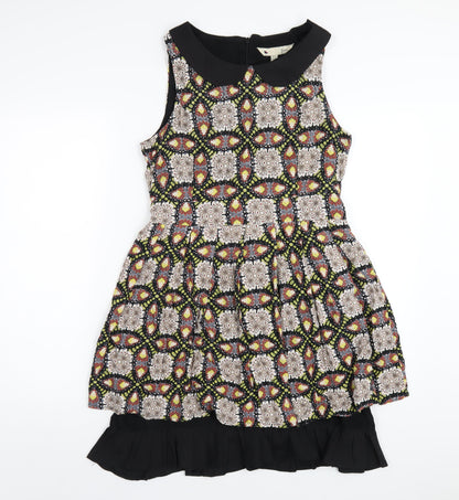 Yumi Womens Multicoloured Geometric Polyester A-Line Size 12 Round Neck Zip