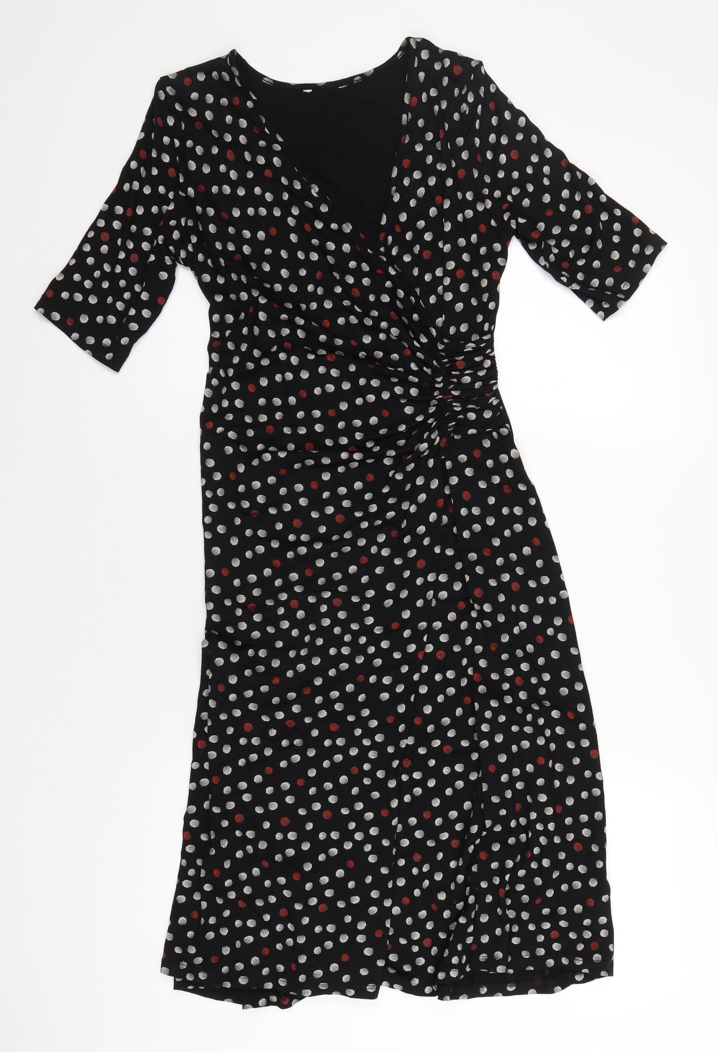 Marks and Spencer Womens Black Polka Dot Viscose A-Line Size 12 V-Neck Pullover