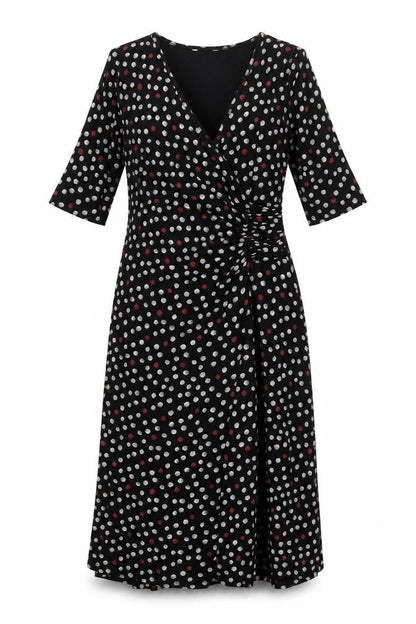 Marks and Spencer Womens Black Polka Dot Viscose A-Line Size 12 V-Neck Pullover