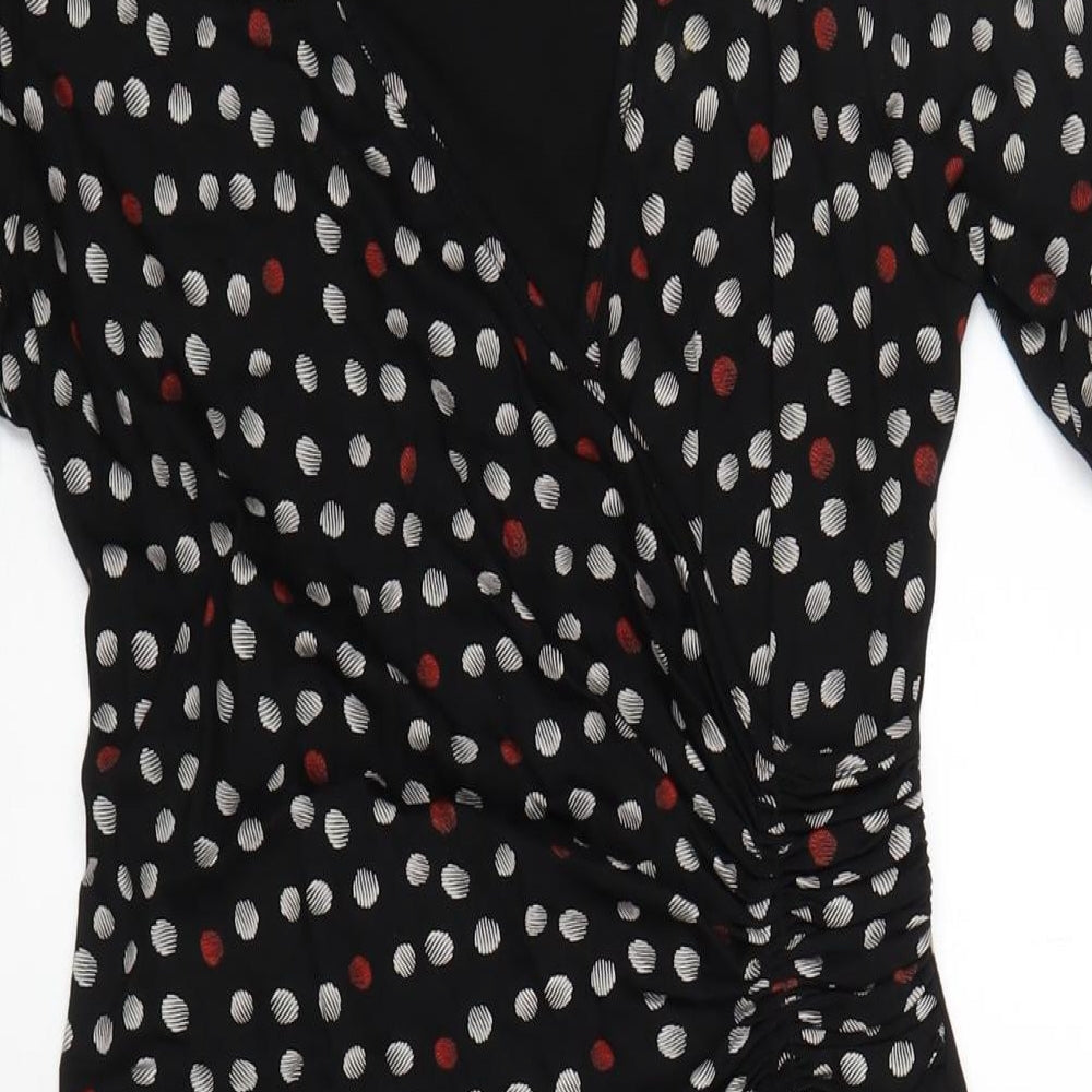 Marks and Spencer Womens Black Polka Dot Viscose A-Line Size 12 V-Neck Pullover