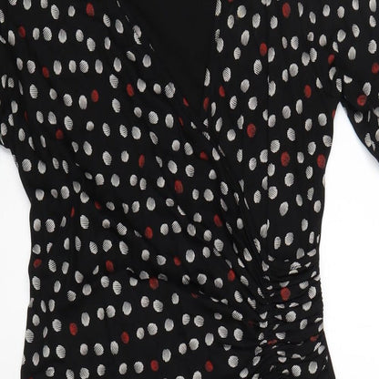 Marks and Spencer Womens Black Polka Dot Viscose A-Line Size 12 V-Neck Pullover