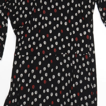 Marks and Spencer Womens Black Polka Dot Viscose A-Line Size 12 V-Neck Pullover