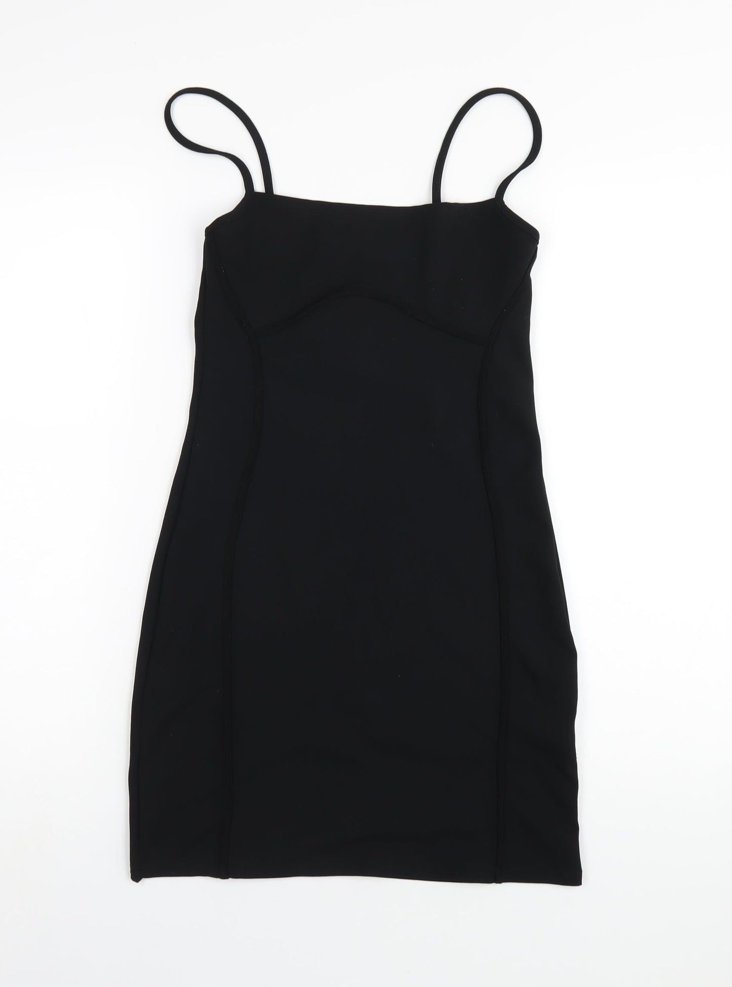 PRETTYLITTLETHING Womens Black Polyester Bodycon Size 10 Square Neck Pullover