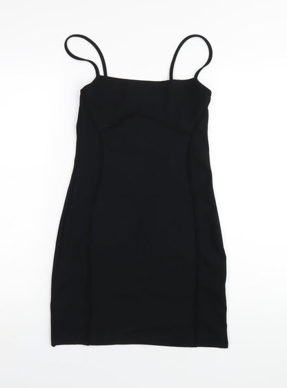 PRETTYLITTLETHING Womens Black Polyester Bodycon Size 10 Square Neck Pullover