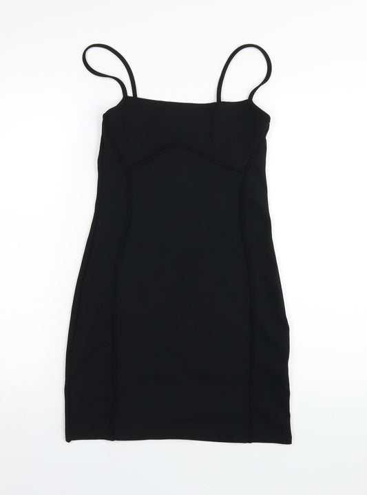 PRETTYLITTLETHING Womens Black Polyester Bodycon Size 10 Square Neck Pullover