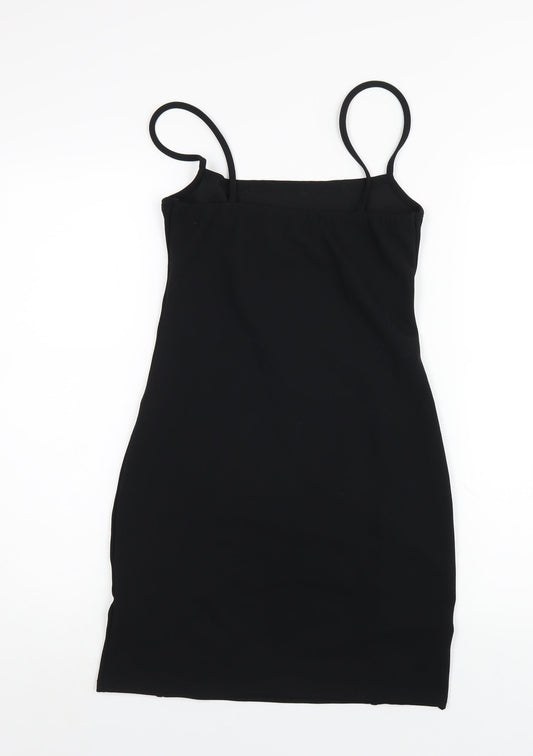 PRETTYLITTLETHING Womens Black Polyester Bodycon Size 10 Square Neck Pullover