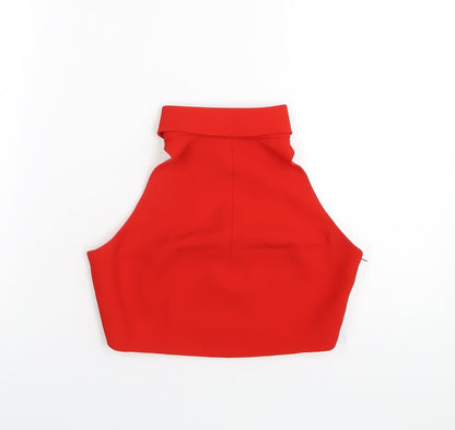 Womens UK Size 10 Topshop Red Cropped T-Shirt