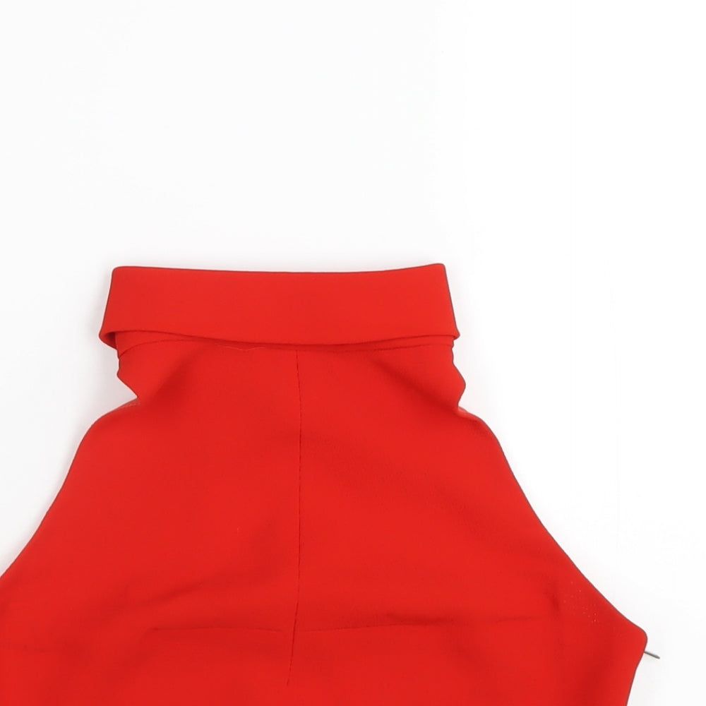Womens UK Size 10 Topshop Red Cropped T-Shirt
