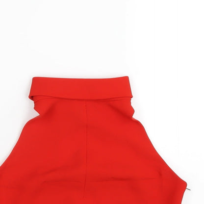 Womens UK Size 10 Topshop Red Cropped T-Shirt