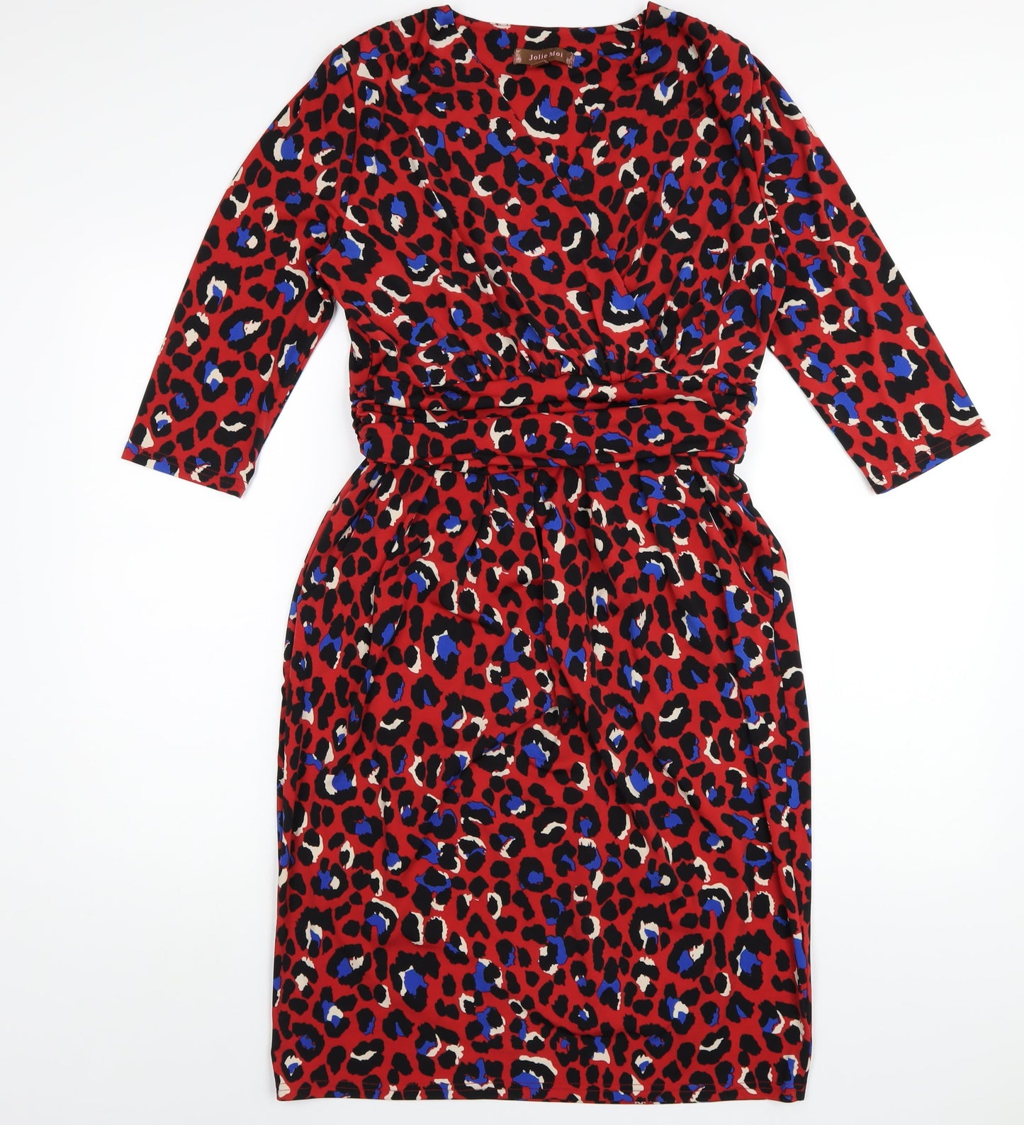 Jolie Moi Womens Red Animal Print Polyester Pencil Dress Size 12 V-Neck Pullover