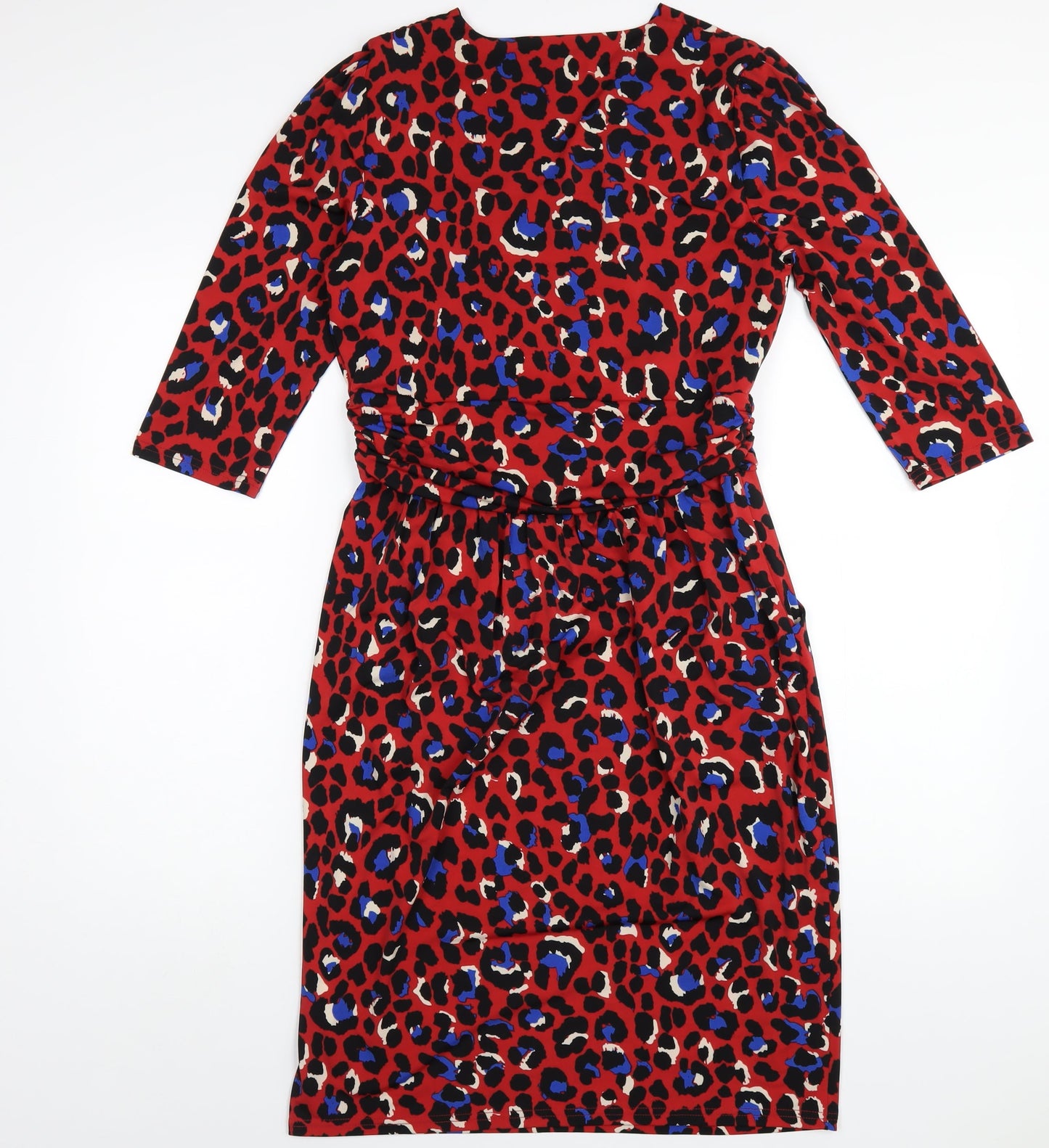 Jolie Moi Womens Red Animal Print Polyester Pencil Dress Size 12 V-Neck Pullover