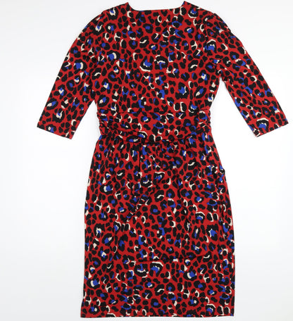 Jolie Moi Womens Red Animal Print Polyester Pencil Dress Size 12 V-Neck Pullover