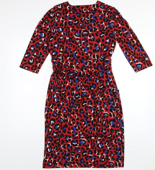 Jolie Moi Womens Red Animal Print Polyester Pencil Dress Size 12 V-Neck Pullover