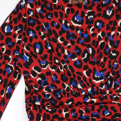 Jolie Moi Womens Red Animal Print Polyester Pencil Dress Size 12 V-Neck Pullover